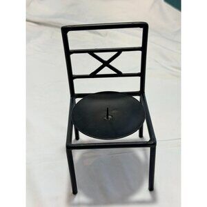 Mini Metal Chair Candle Holder Black With X-Back Design 6" Tall